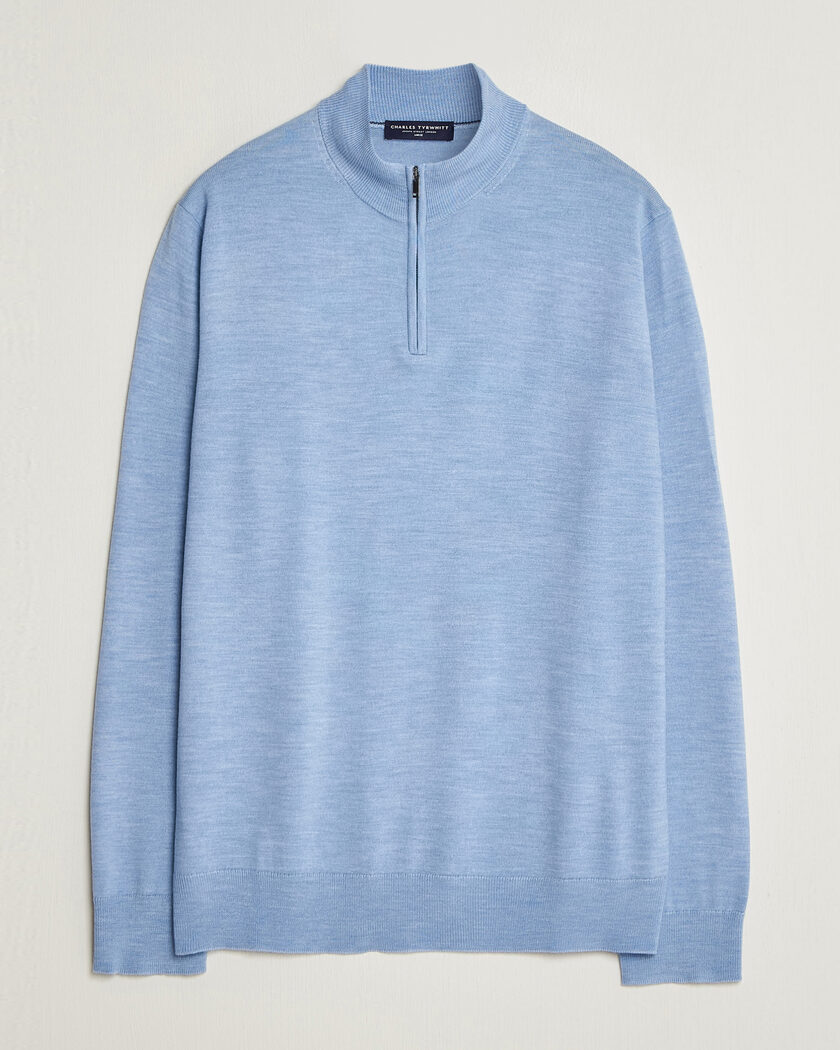 Charles Tyrwhitt Pure Merino Zip Neck Jumper Cornflower Blue – Bleu