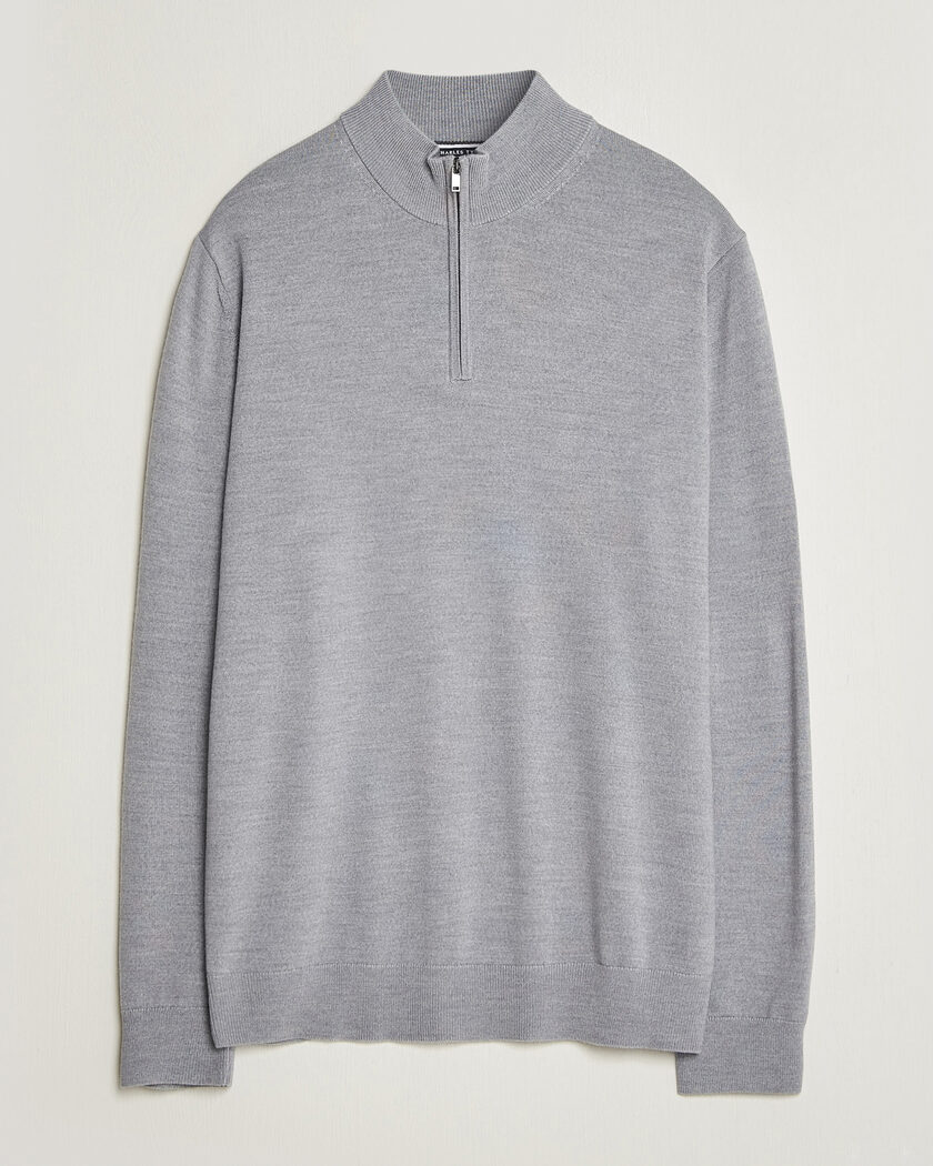 Charles Tyrwhitt Pure Merino Zip Neck Jumper Light Grey – Gris