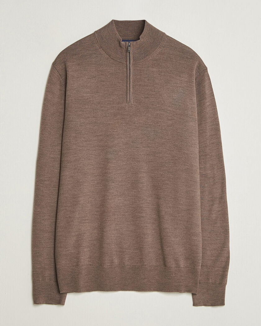 Charles Tyrwhitt Pure Merino Zip Neck Jumper Mocha – Marron