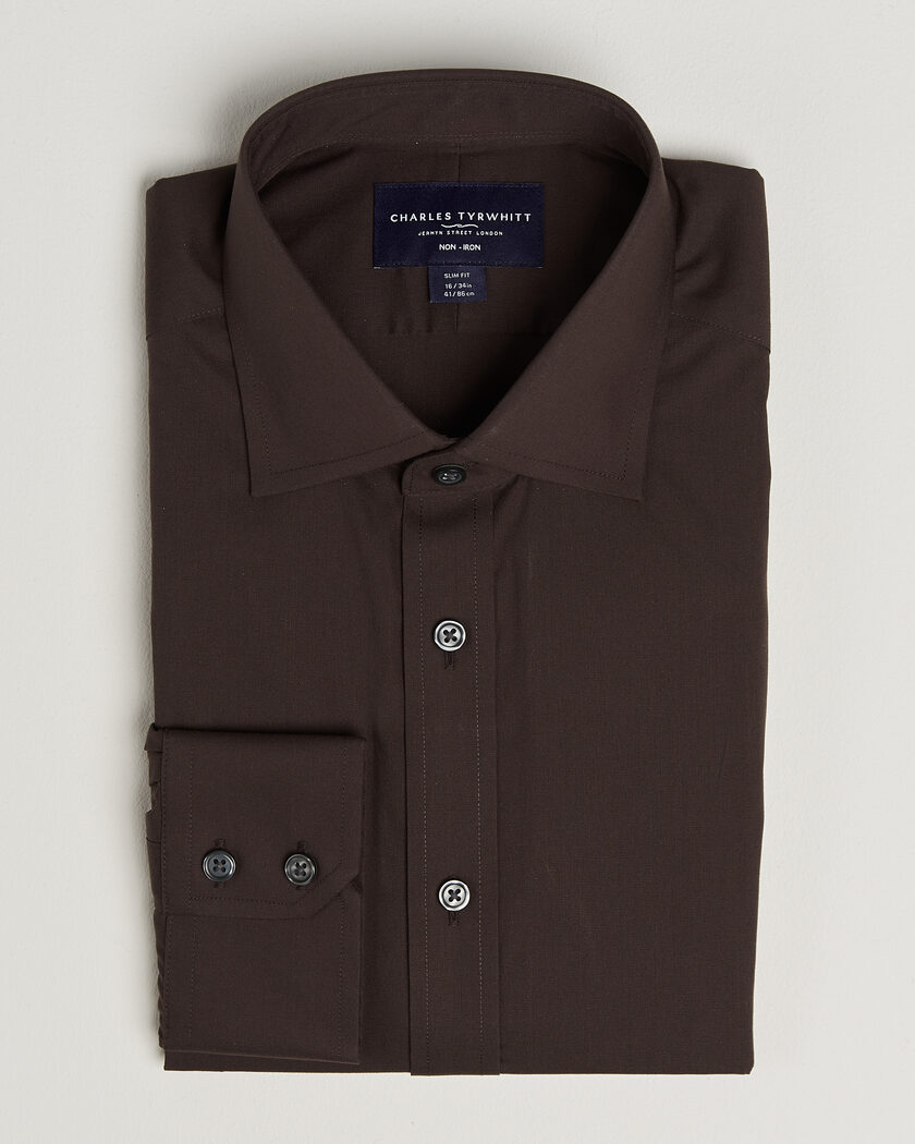 Charles Tyrwhitt Slim Fit Non Iron Poplin Cut Away Shirt Chocolate – Marron