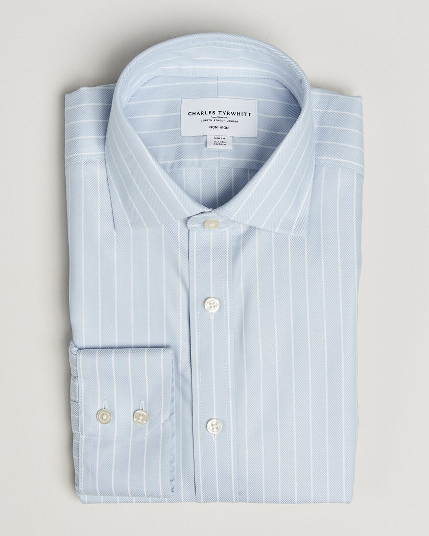 Charles Tyrwhitt Slim Fit Non Iron Herringbone Stripe Shirt Light Blue – Bleu