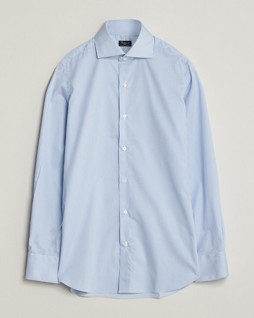 Finamore Napoli Milano Slim Traveller Cotton Shirt Blue Stripe – Bleu