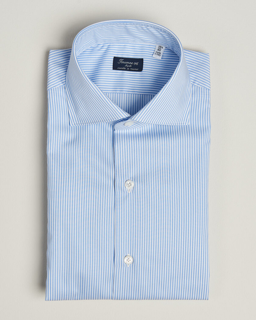 Finamore Napoli Milano Slim Traveller Cotton Shirt Blue Stripe – Bleu