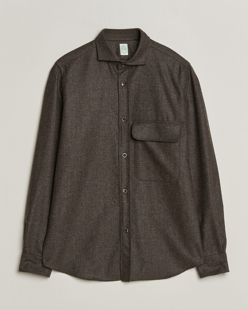 Finamore Napoli Wool Houndstooth Overshirt Dark Brown – Marron