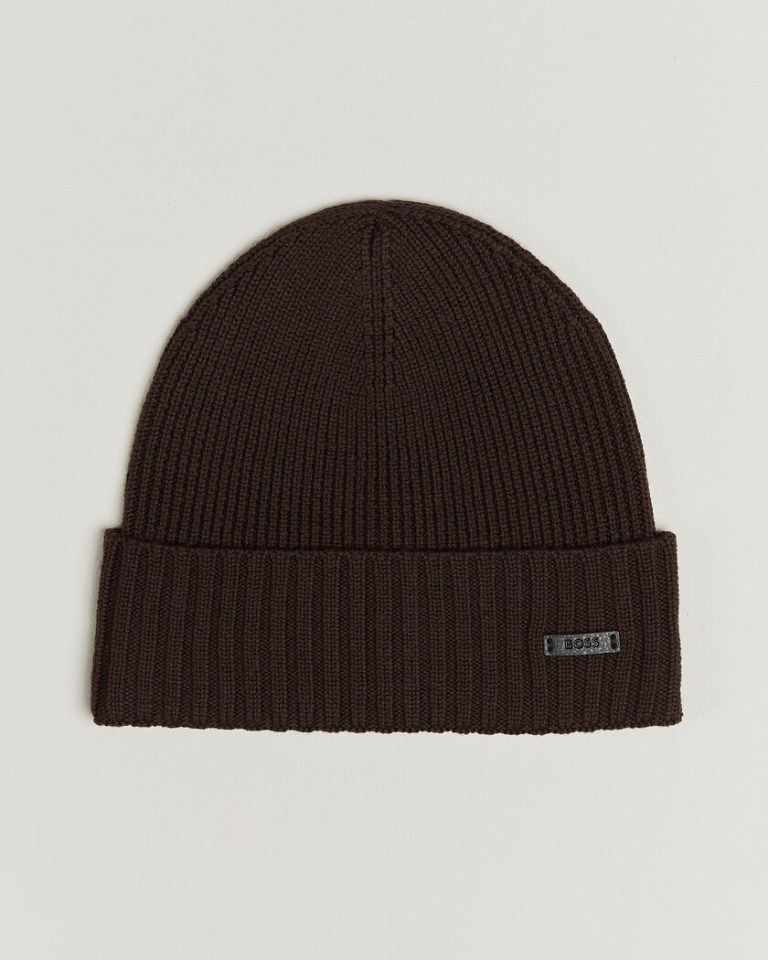 BOSS BLACK Fati Wool Beanie Dark Brown – Marron