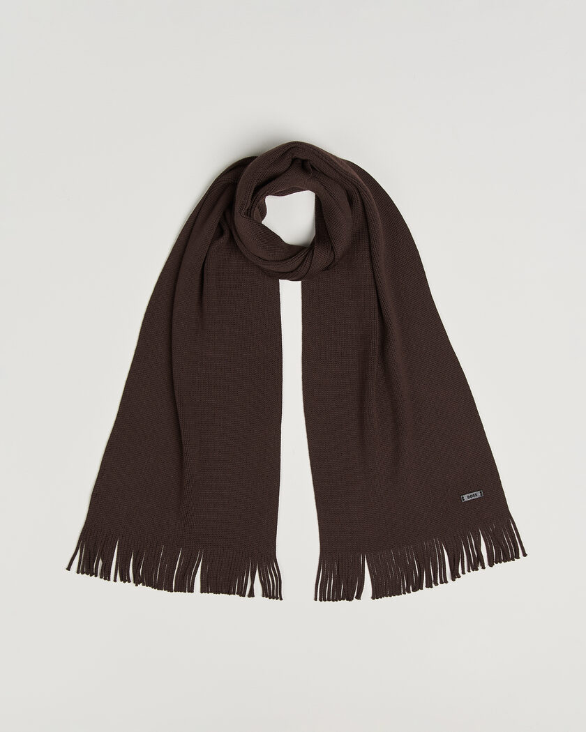 BOSS BLACK Albas Wool Scarf Dark Brown – Marron