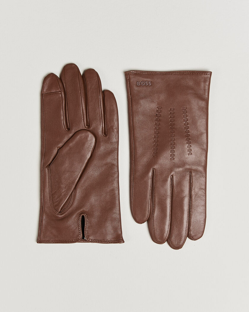 BOSS BLACK Hainz Leather Glove Medium Brown – Marron