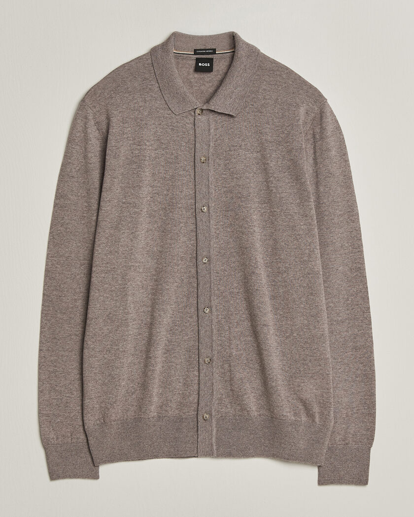 BOSS BLACK Helbert Merino Knitted Cardigan Open Brown – Marron