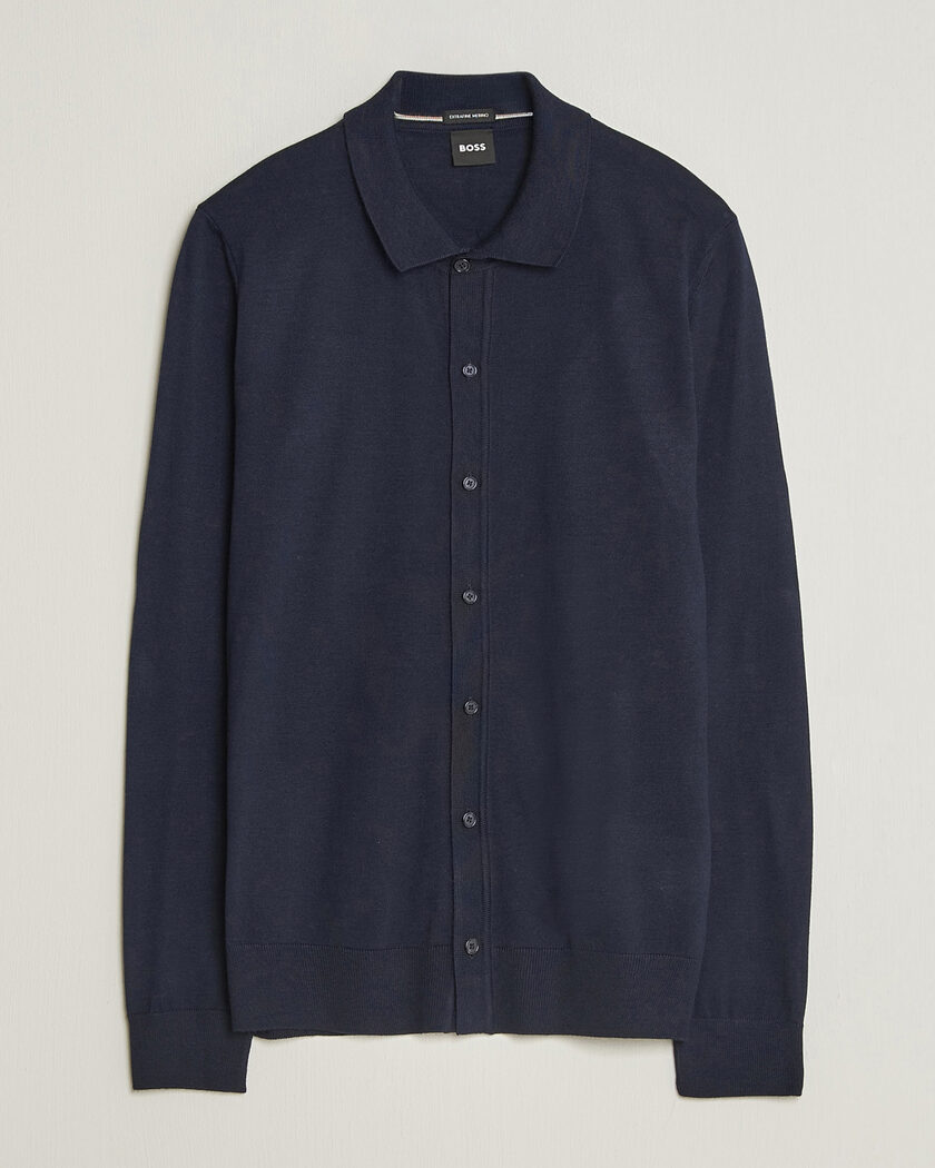 BOSS BLACK Helbert Merino Knitted Cardigan Dark Blue – Bleu