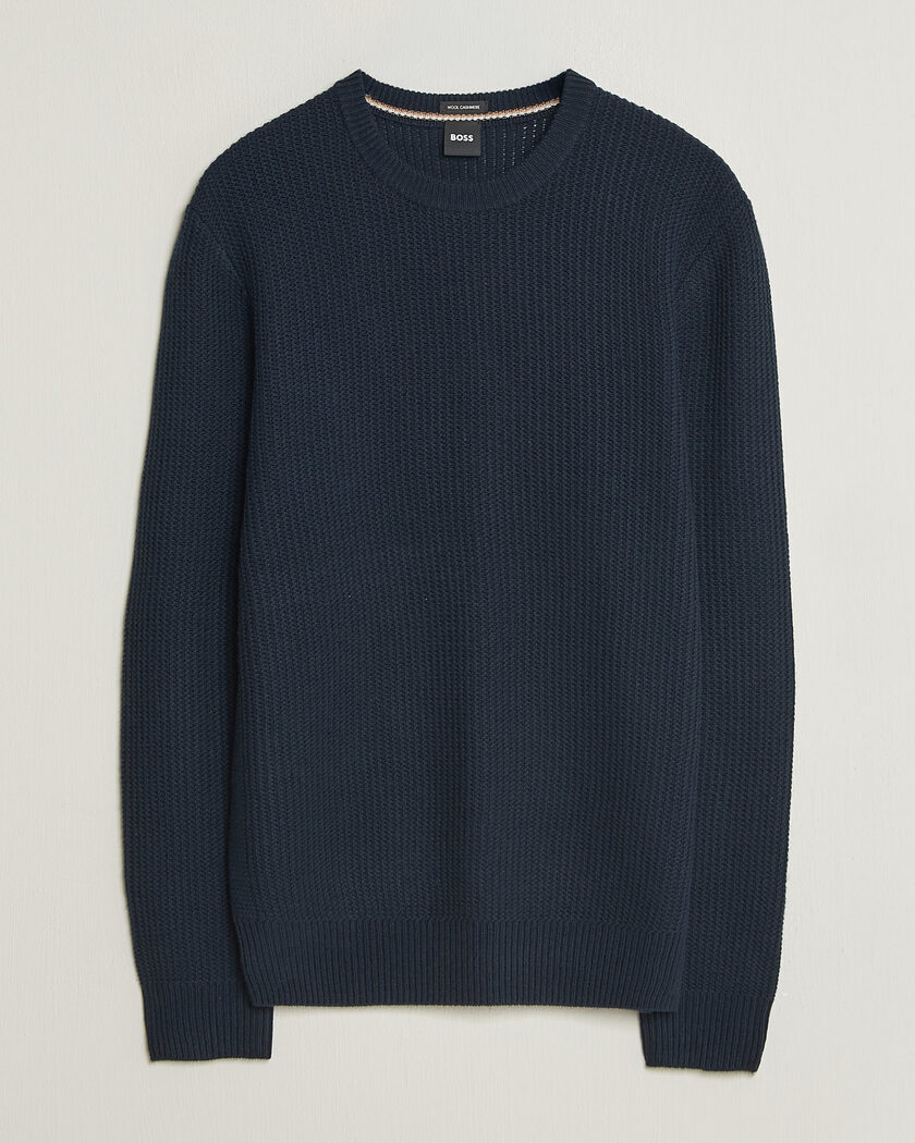 BOSS BLACK Fiocchetto Wool/Cashmere Crew Neck Dark Blue – Bleu