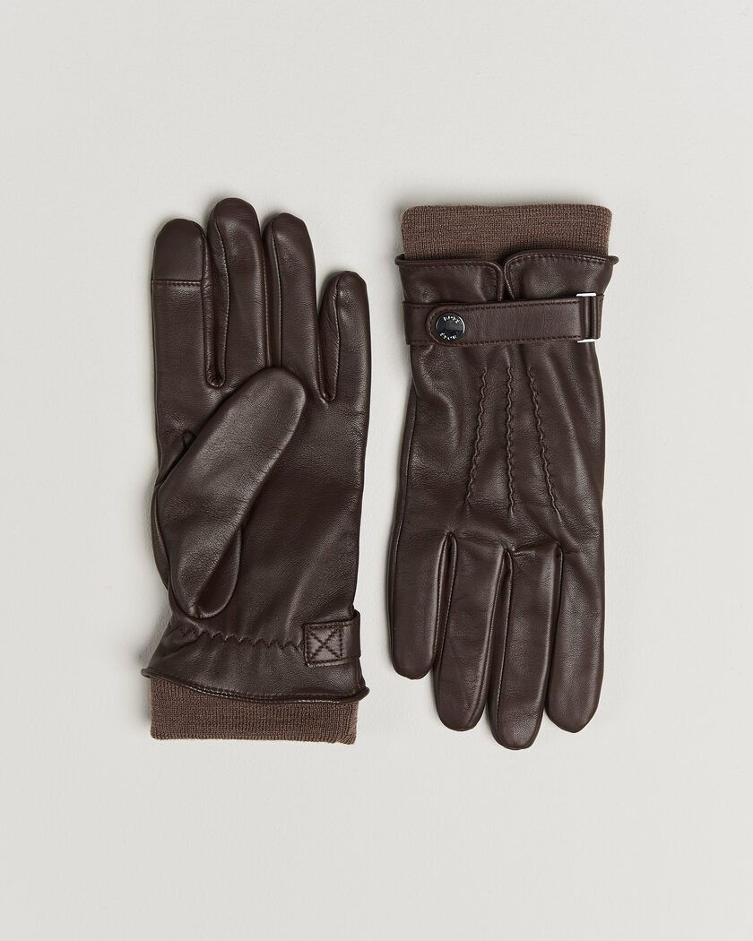 BOSS BLACK Hyden Leather Glove Dark Brown – Marron