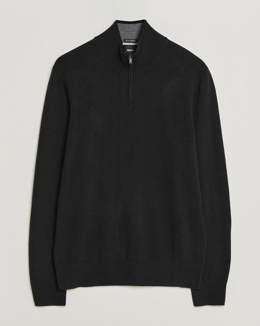BOSS BLACK Hemarlo Wool/Cashmere Half Zip Black – Noir
