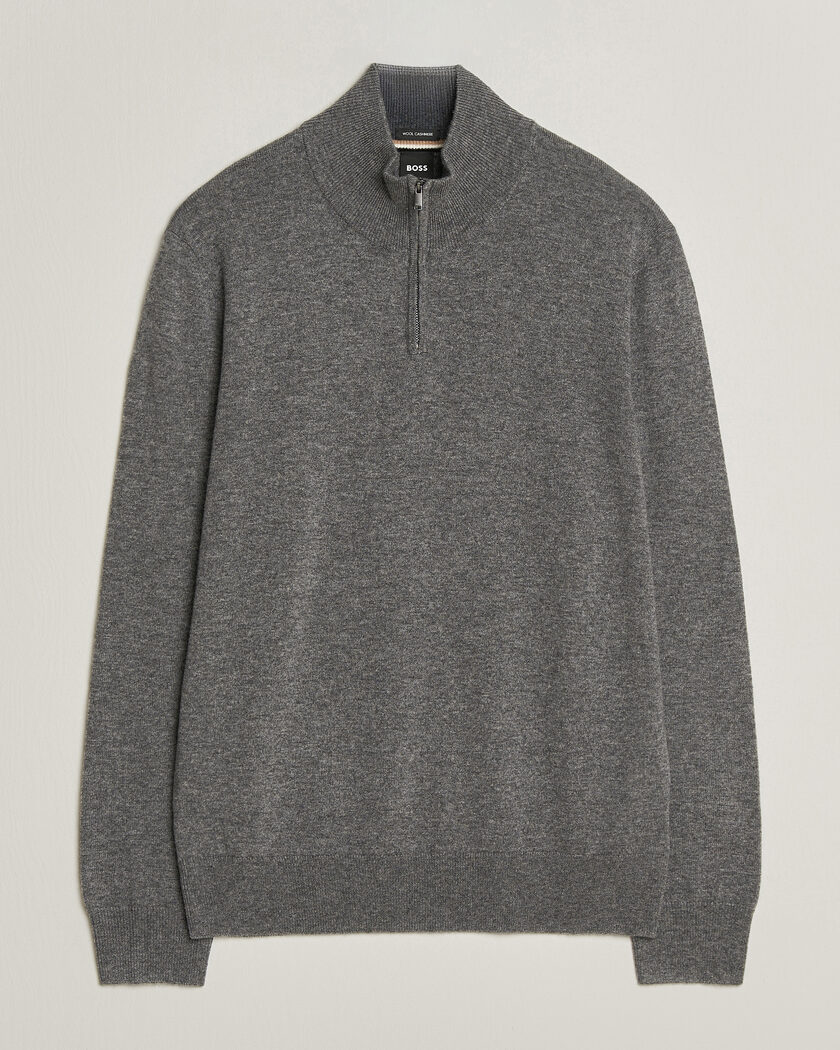 BOSS BLACK Hemarlo Wool/Cashmere Half Zip Medium Grey – Gris