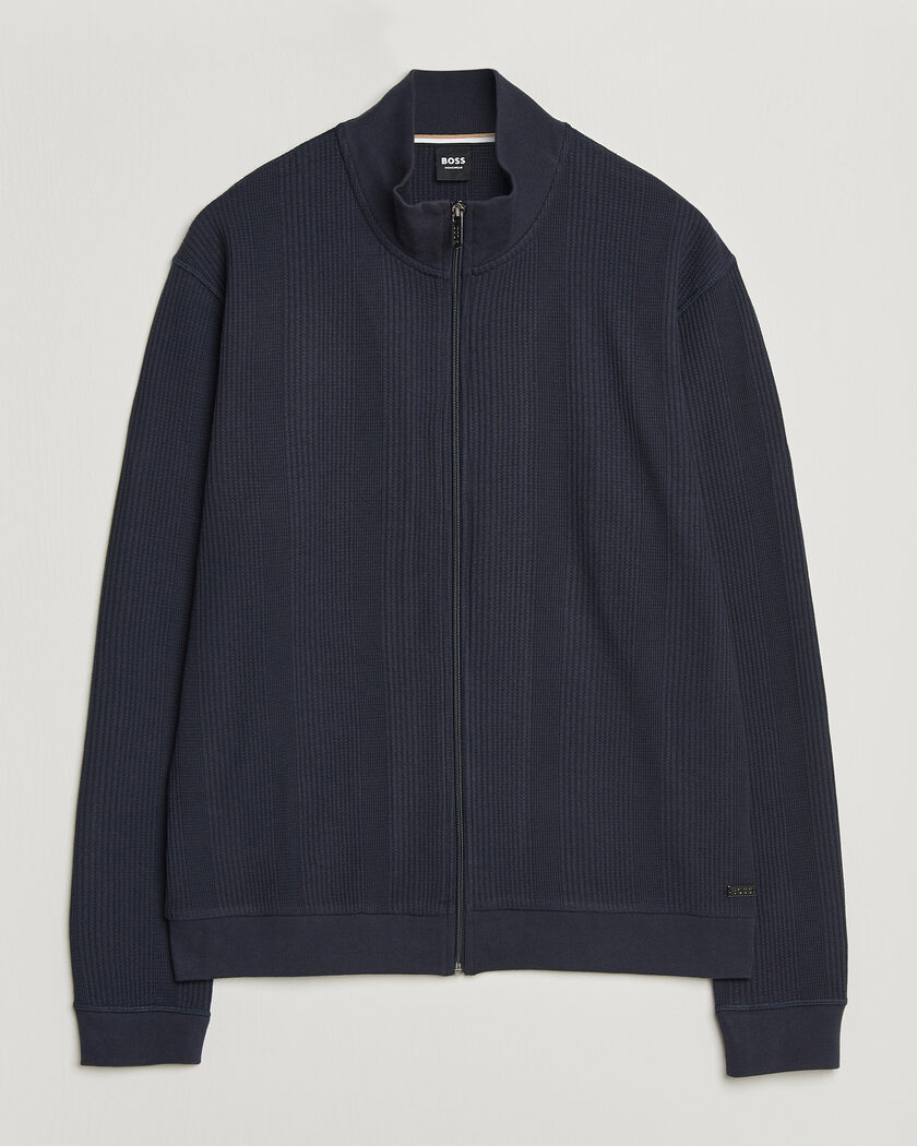  BOSS BLACK Structured Loungewear Full Zip Dark Blue – Bleu