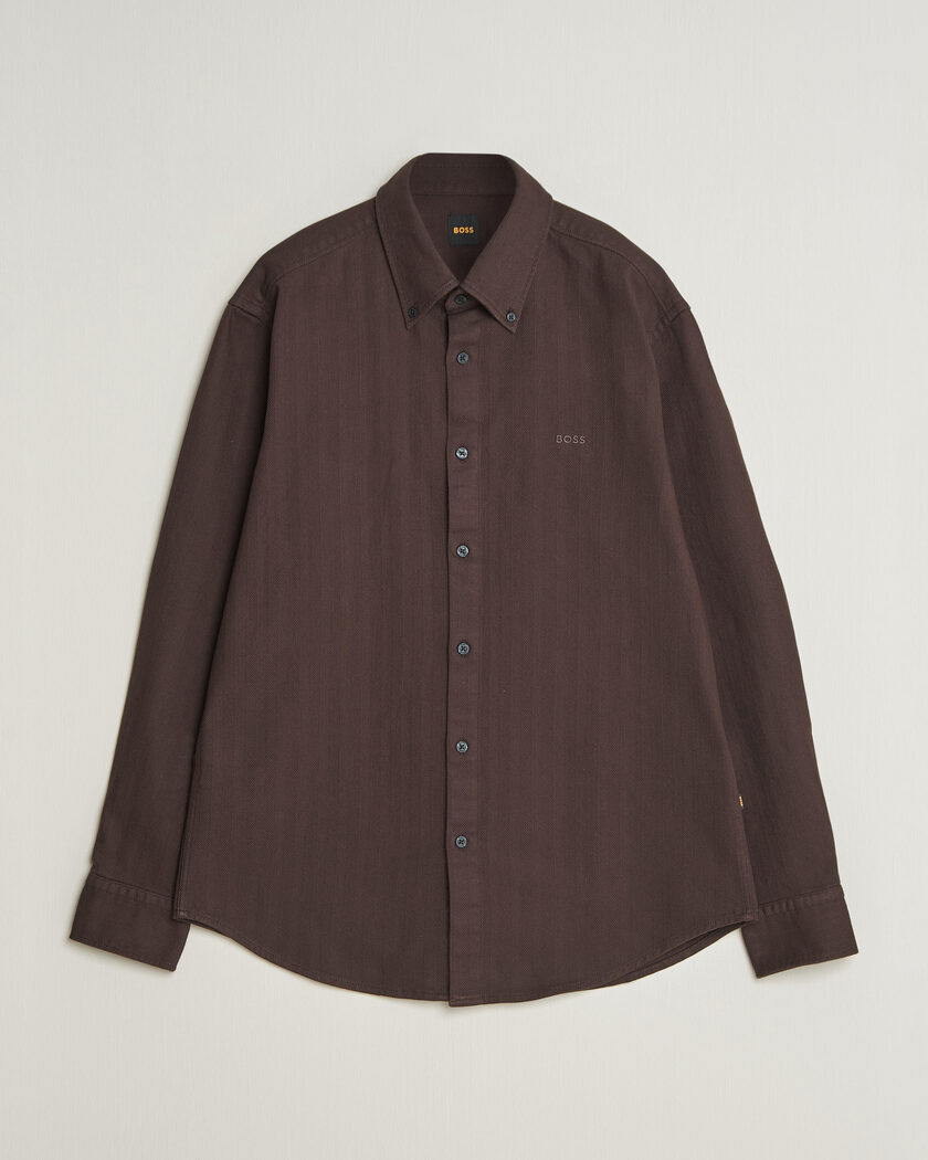 BOSS ORANGE Ricopuls Brushed Herringbone Shirt Dark Brown – Marron