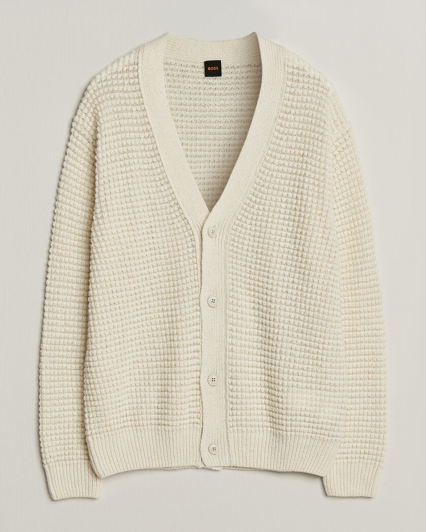 BOSS ORANGE Korsico Wool Knitted Cardigan Open White – Blanc