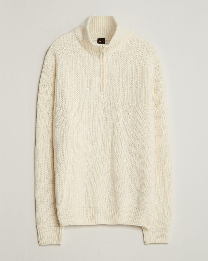 BOSS ORANGE Kenter Wool Knitted Half Zip Open White – Blanc