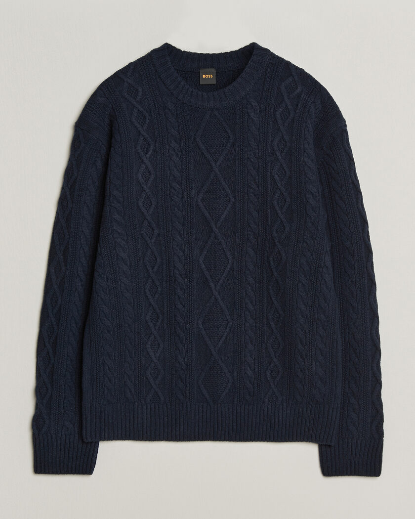 BOSS ORANGE Atreccio Wool Structured Knitted Sweater Dark Blue – Bleu