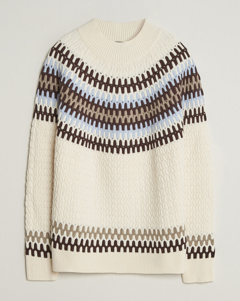 BOSS BLACK Fiotto Wool Fairisle Sweater Open White – Blanc