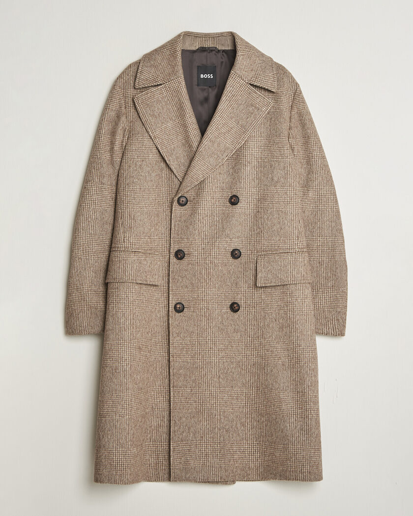 BOSS BLACK Jared Wool Double Breasted Coat Open Brown – Marron