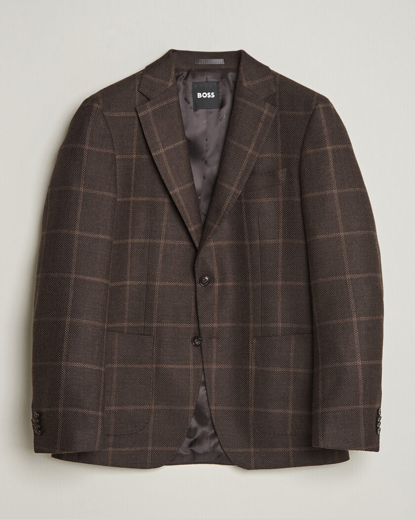 BOSS BLACK Hutson Checked Wool Blazer Dark Brown – Marron