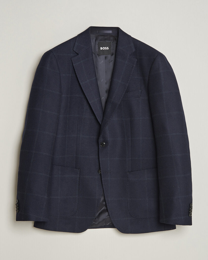 BOSS BLACK Hutson Checked Wool Blazer Dark Blue – Bleu