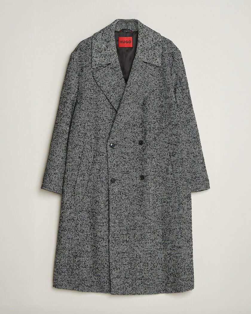HUGO Milas Herringbone Double Breasted Coat Dark Grey – Gris