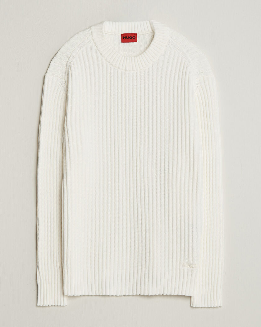 HUGO Sribban Cotton Knitted Sweater Natural – Blanc