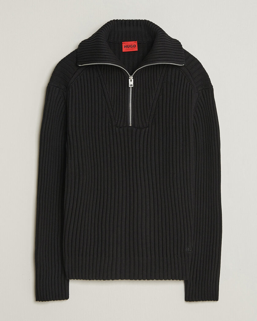 HUGO Srtithon Cotton Knitted Half Zip Black – Noir