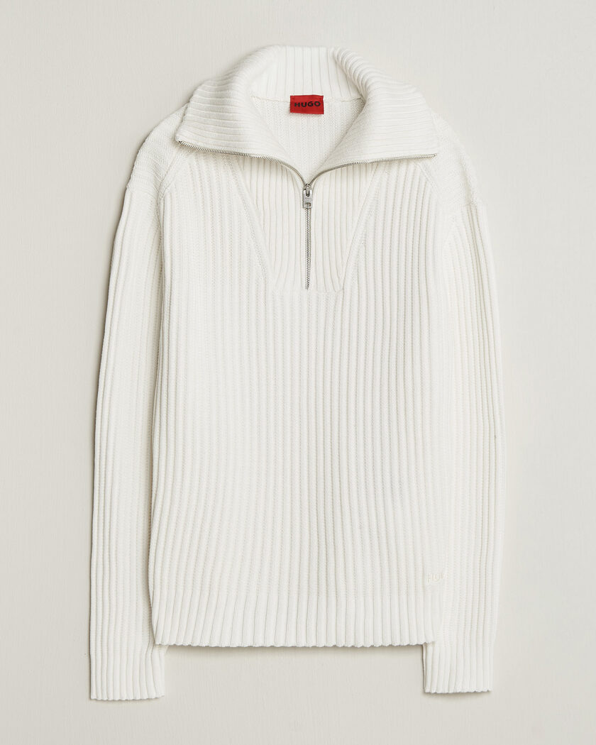 HUGO Srtithon Cotton Knitted Half Zip Natural – Blanc
