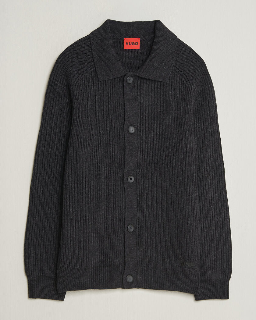HUGO Sardeep Wool Knitted Cardigan Black – Noir