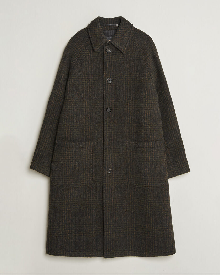 BOSS CAMEL Cohn Wool Checked Coat Open Green – Vert