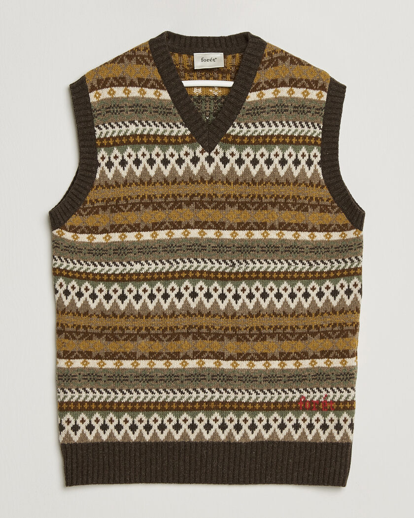 Forét Fairisle Lambswool Vest Thyme – Marron