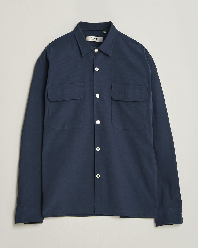 Forét Lunar Relaxed Fit Textured Overshirt Navy – Bleu