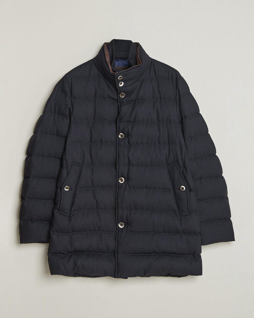 Herno Flannel Down Coat Navy – Bleu