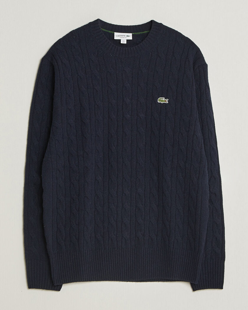 Lacoste Carded Wool Cable Crew Neck Navy Blue – Bleu
