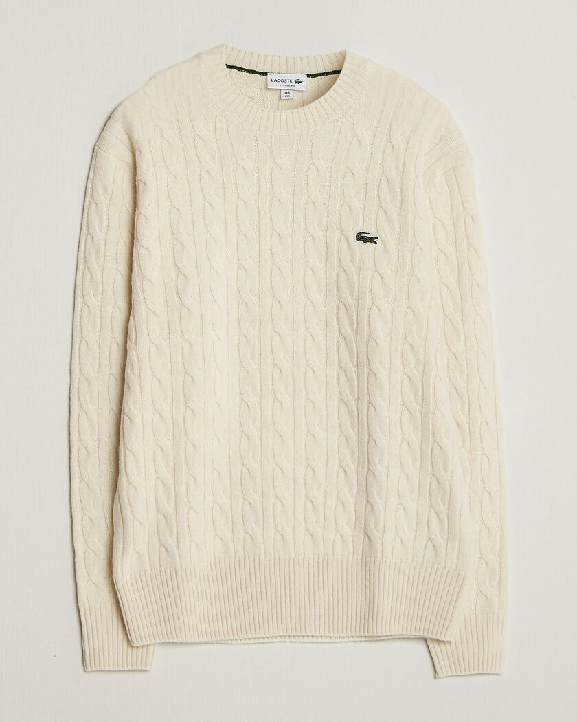 Lacoste Carded Wool Cable Crew Neck Lapland – Blanc