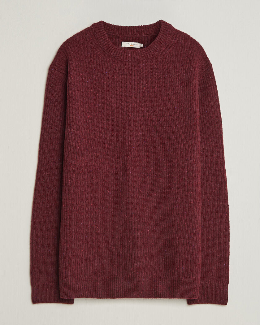 Nudie Jeans August Wool Rib Knitted Sweater Burgundy – Rouge