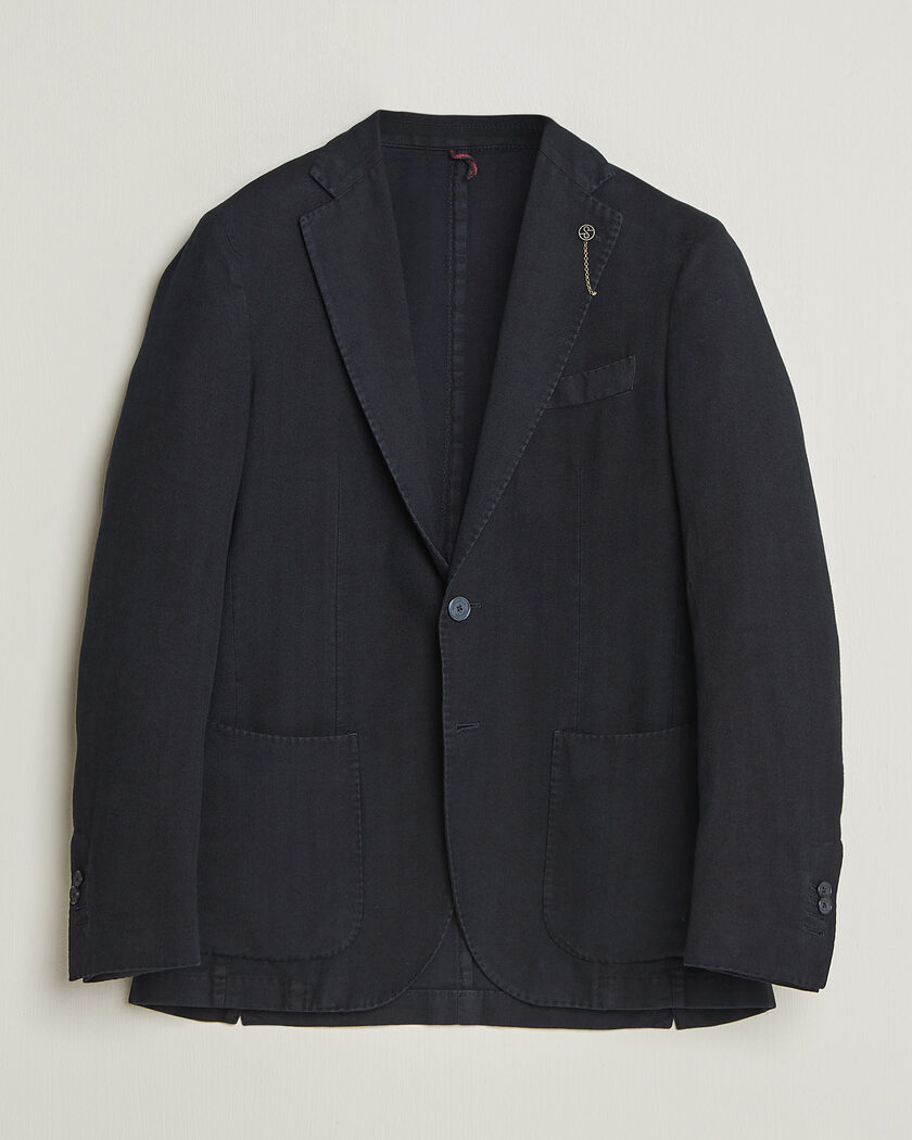 Santaniello Soft Touch Cotton Herringbone Blazer Navy – Bleu