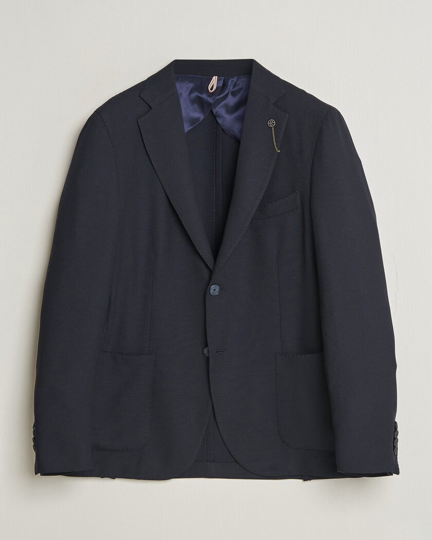 Santaniello Wool Mini Hopsack Blazer Navy – Bleu