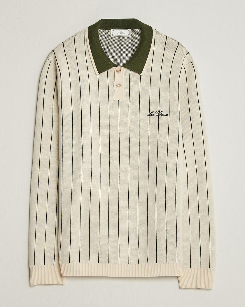 LES DEUX Signature Knitted Long Sleeve Polo Ivory – Blanc