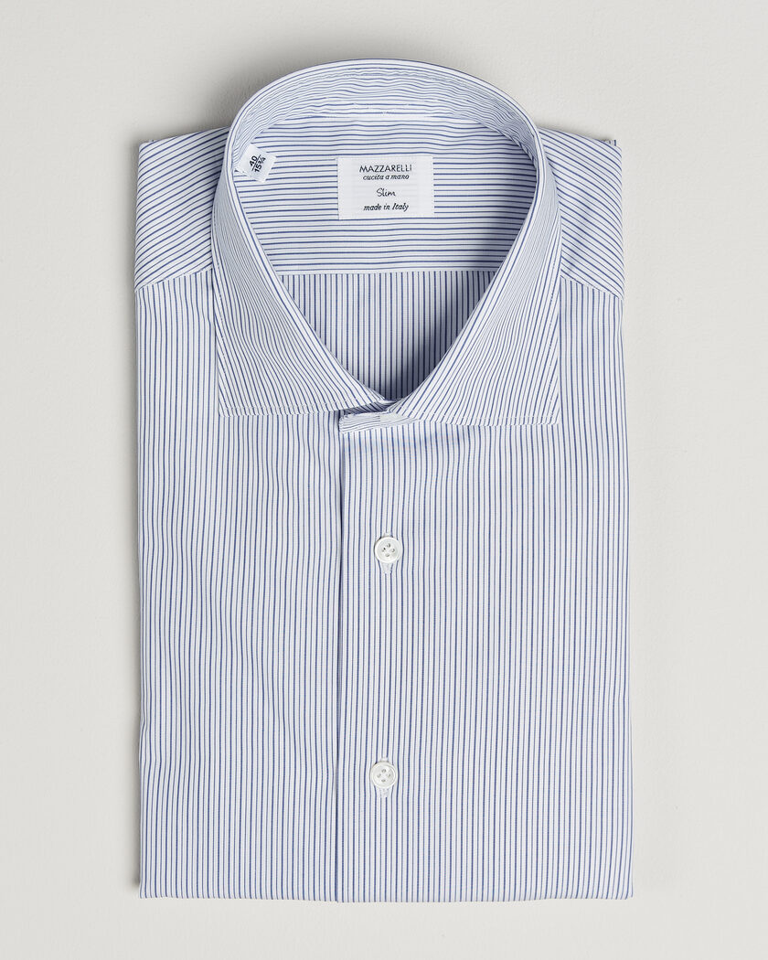 Mazzarelli Soft Cotton Popeline Shirt Blue Stripe – Bleu