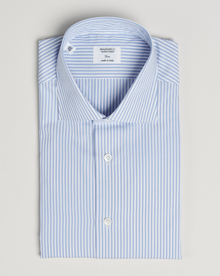 Mazzarelli Soft Cotton Popeline Shirt Light Blue Stripe – Bleu