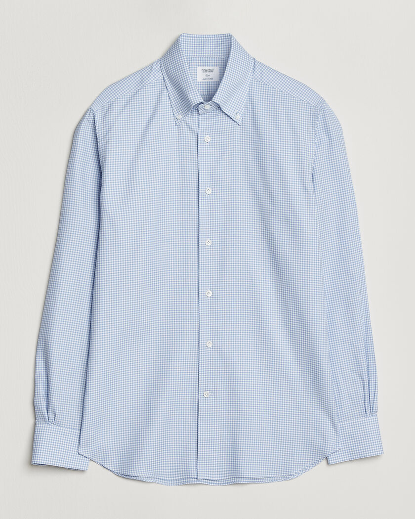 Mazzarelli Soft Oxford Button Down Shirt Light Blue Check – Bleu
