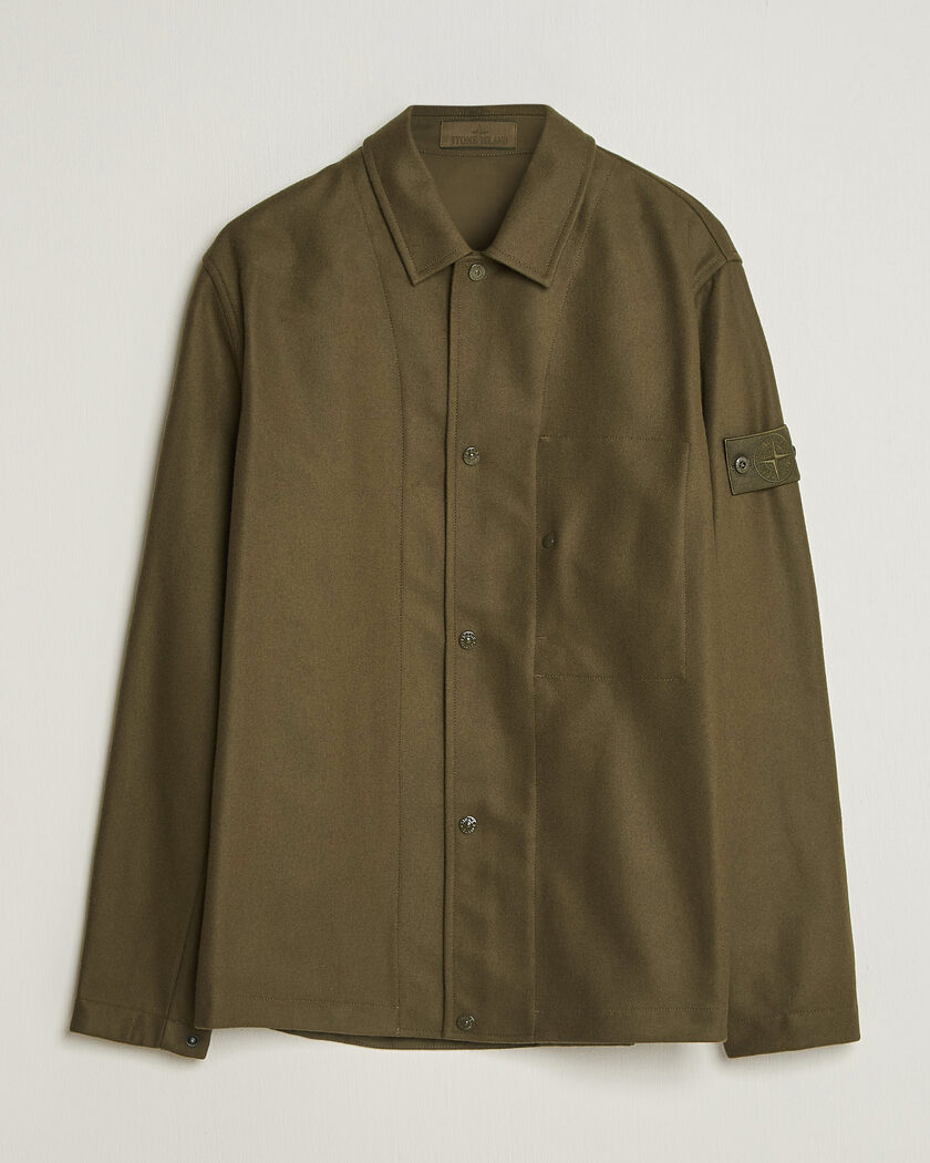 Stone Island Ghost Wool/Nylon Flannel Overshirt Miltary Green – Vert