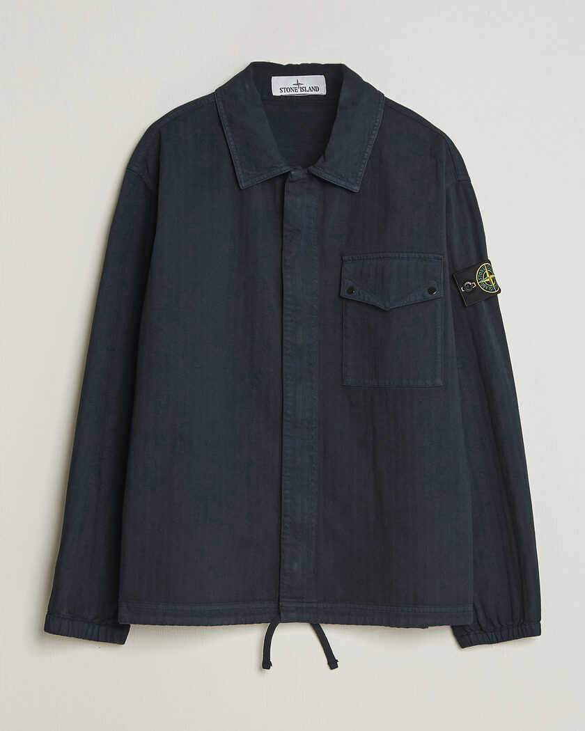 Stone Island Garment Dyed Cotton Herringbone Overshirt Navy Blue – Bleu