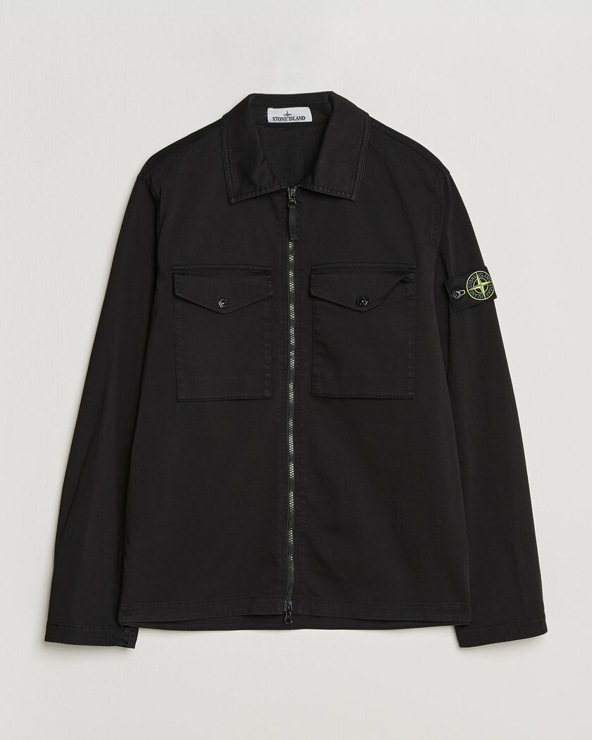 Stone Island Organic Cotton Satin Stretch Zip Overshirt Black – Noir