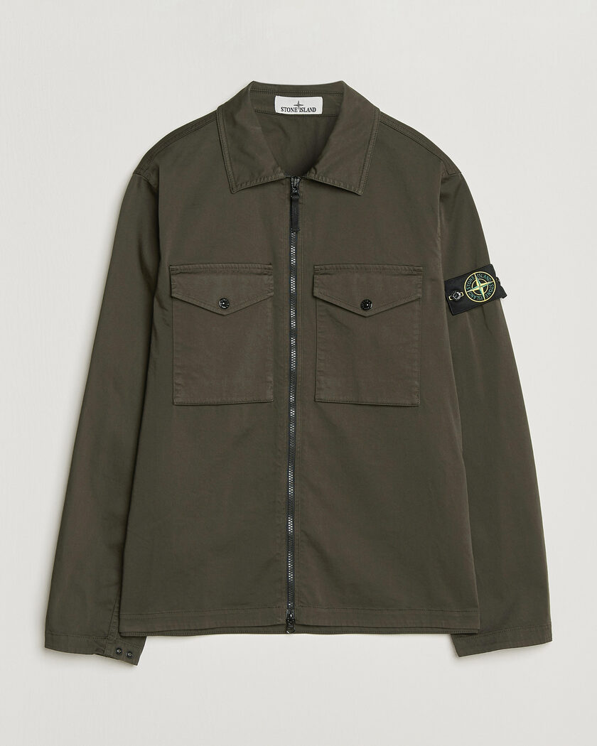 Stone Island Organic Cotton Satin Stretch Zip Overshirt Grey – Gris