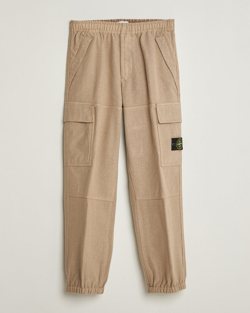  Stone Island Wool/Nylon Flannel Cargo Trousers Biscuit – Beige