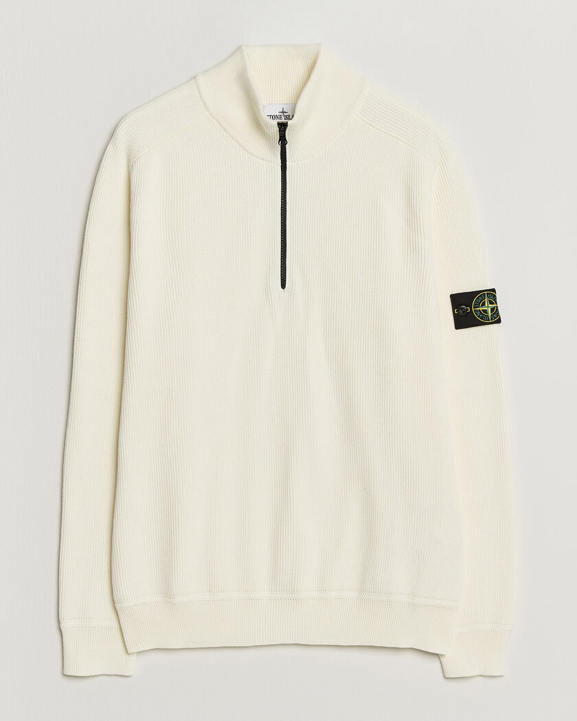  Stone Island Ribbed Soft Organic Cotton Half-Zip Ivory – Blanc